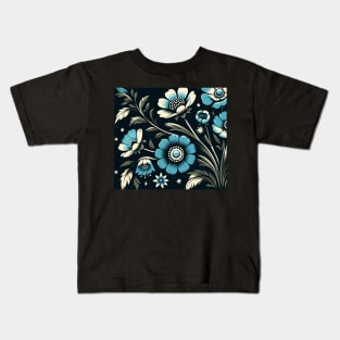 Sky Blue Floral Illustration Kids T-Shirt